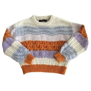 VERO MODA New Boho Sweater Size M Striped Orange Cream Purple Recycled